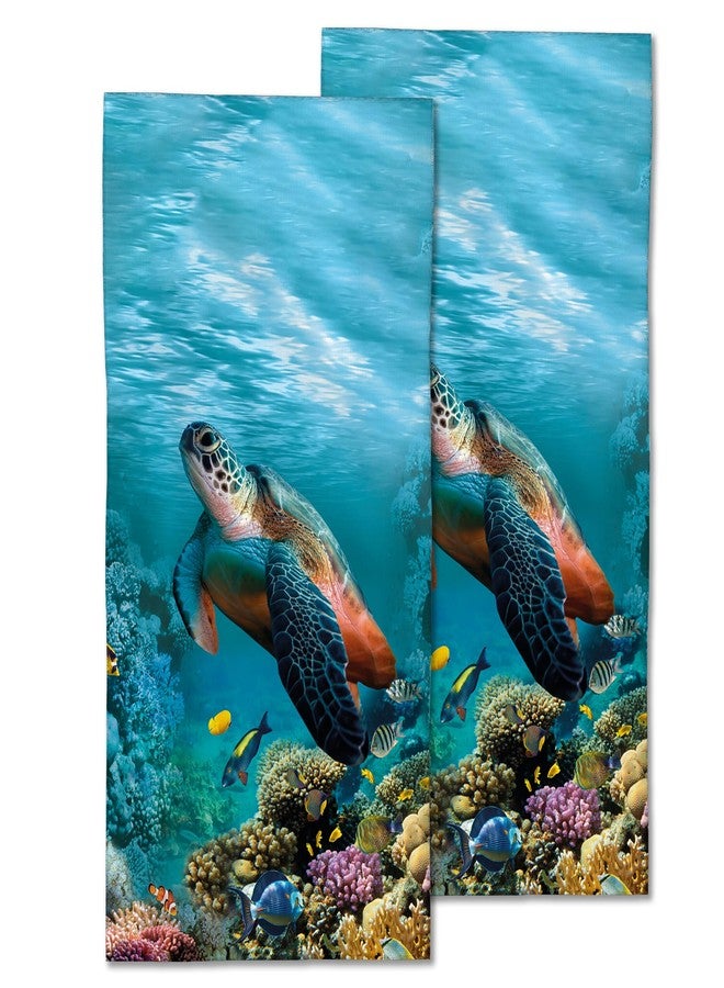 CXULIN 2 Pack Hand Bath Towel,Sea Turtle Fingertip Towel Bathtub Decorative Bath Towel Bathroom Kitchen Towel Set Highly Absorbent SPA Gym Towels 14x28 Inch - Image 1